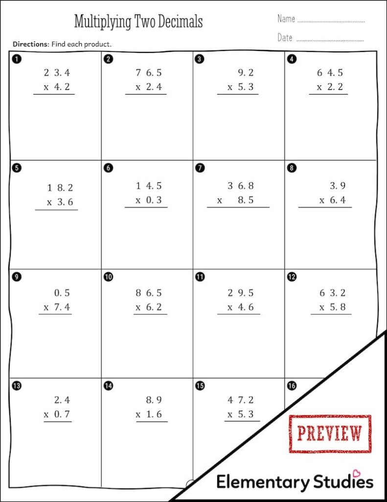 Decimal Operations - Multiplying Decimals 5th Grade Worksheets ...