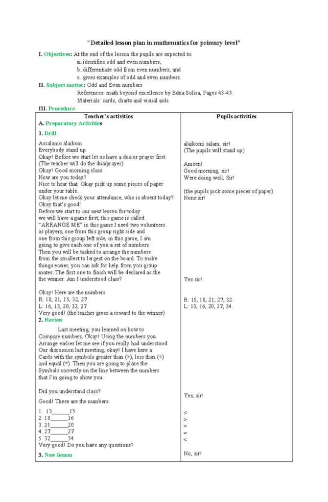 Detailed Lesson Plan in Mathematics for Primary Level Engaging lesson plan for primary level mathematics with activities and objectives