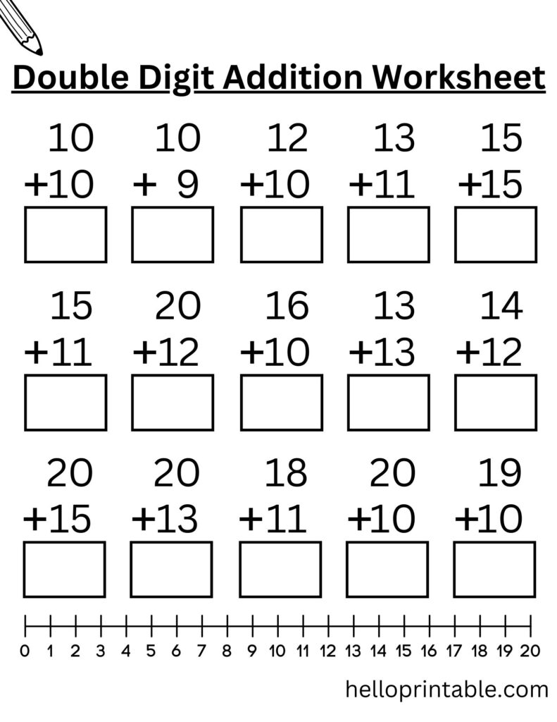 Double Digit Math Worksheets Printable - Math Double-digit addition Worksheets - kindergarten to Grade 1 ...