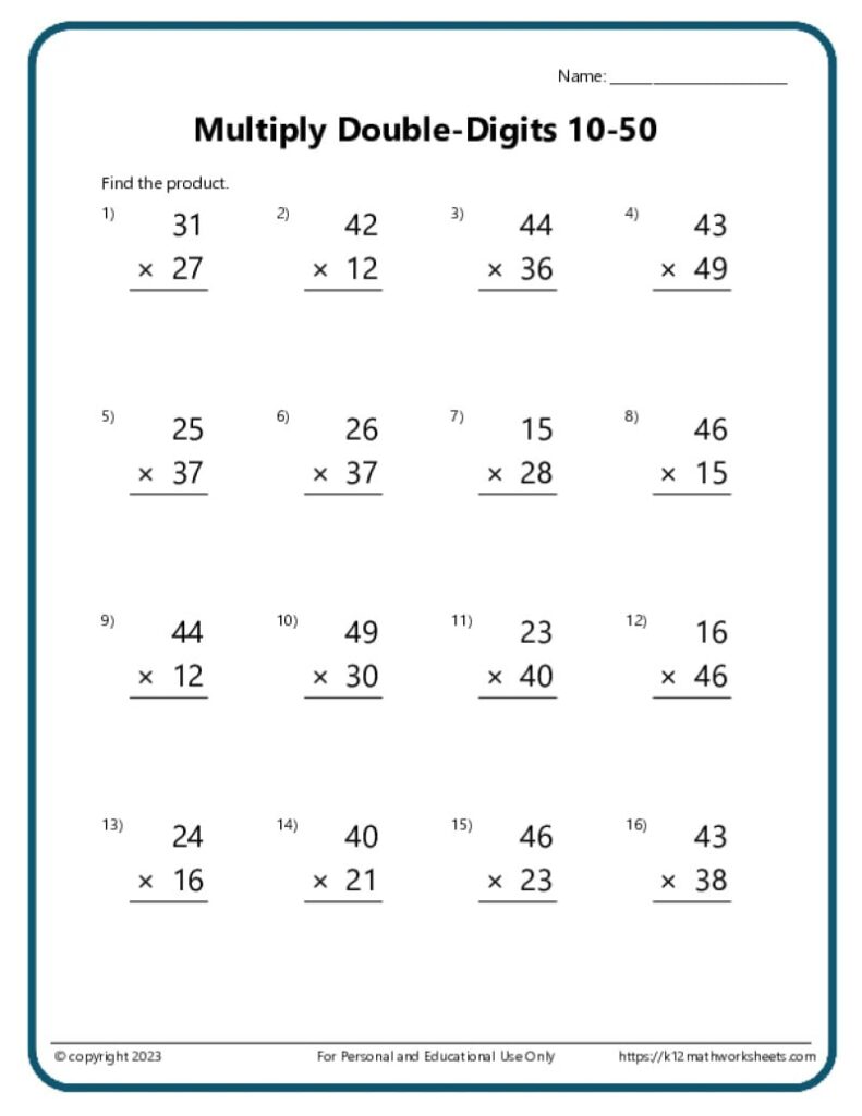 Double-Digit Multiplication Worksheets