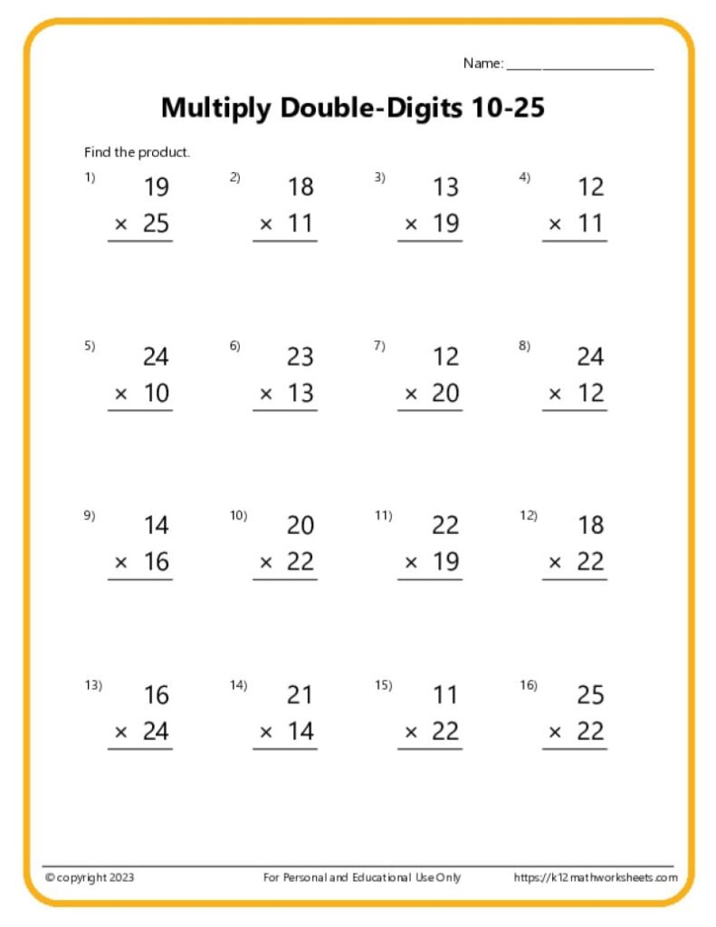 Double-Digit Multiplication Worksheets