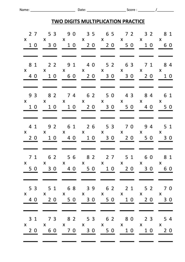 Double Digits Maths Multiplication Work Sheets Home Schooling - Etsy