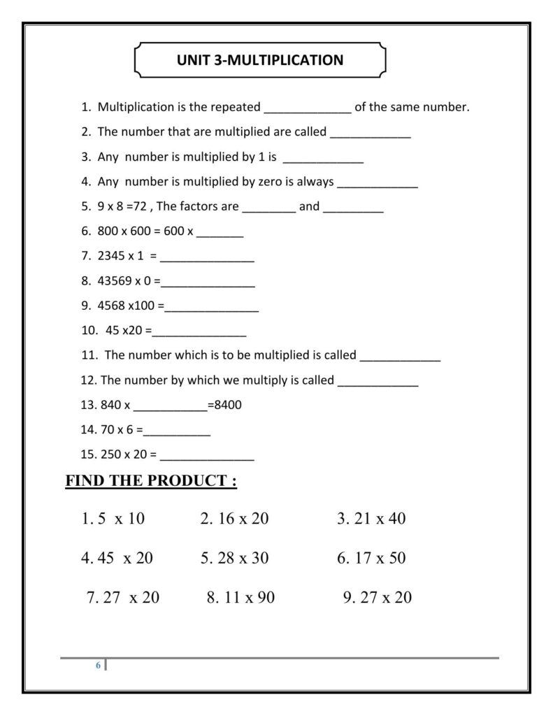 Multiplication Worksheet for Class 4 Printable multiplication worksheet for Class 4 with various multiplication problems