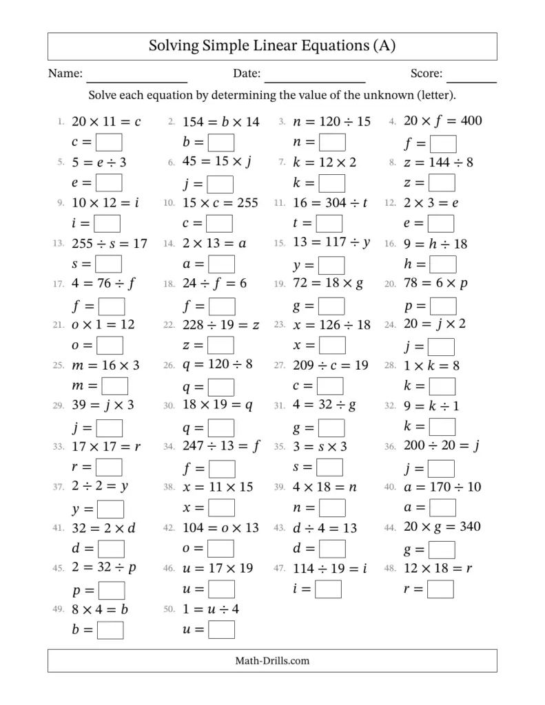 Easy Equations Worksheets Grade 1 2 3