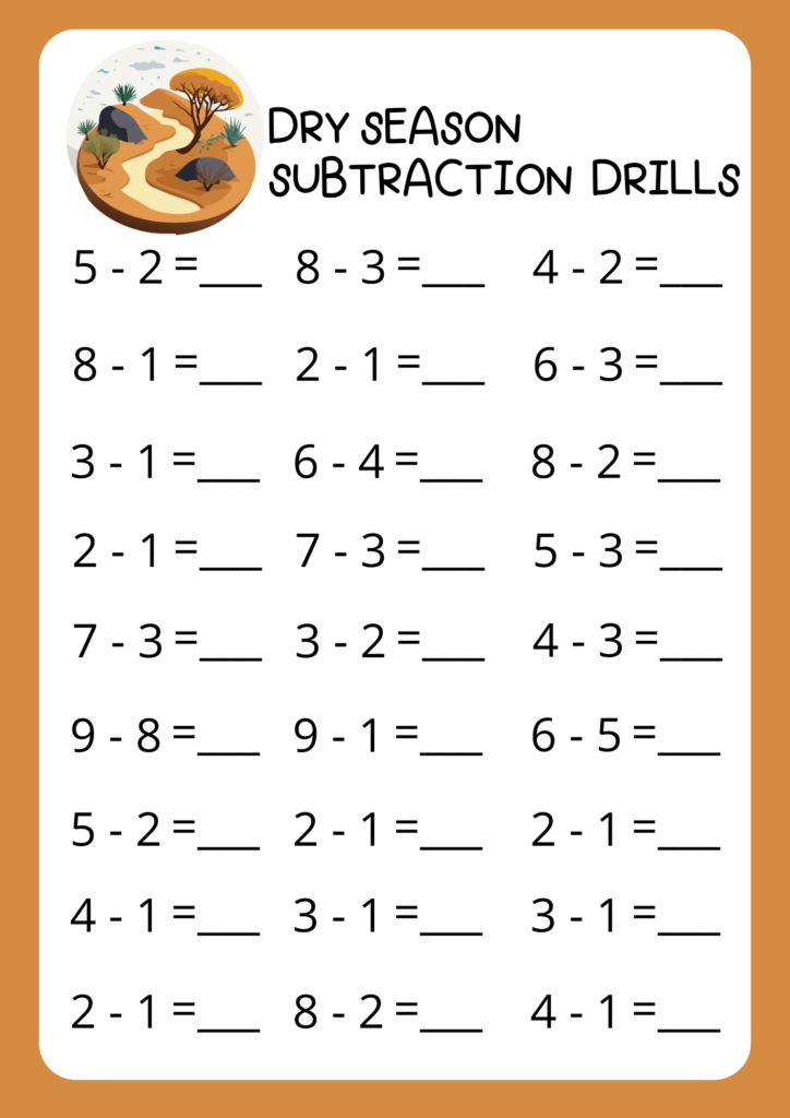 Edit Product: [FREE]Dry Season Subtraction Drills: Kindergarten & 1st ...