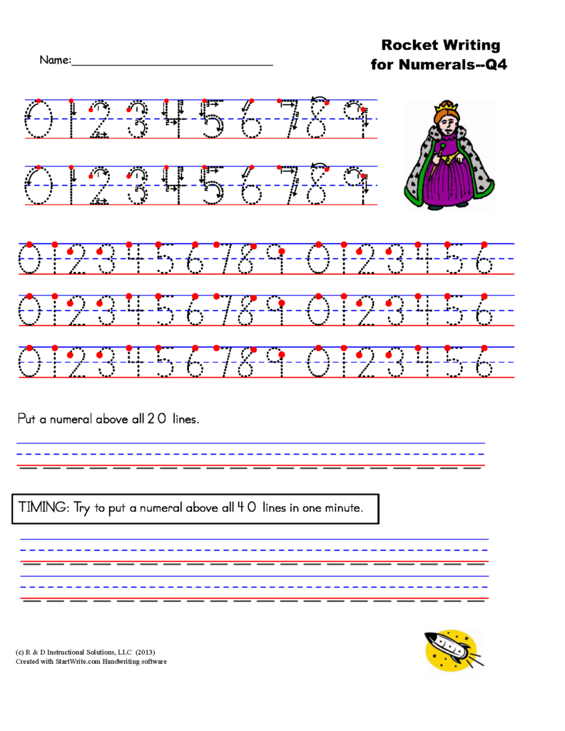 Worksheet for numeral writing practice with colorful clipart for 2nd graders