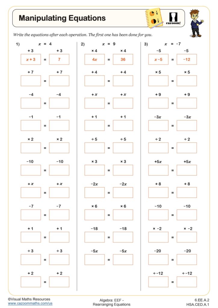 Equation Building Worksheets 2nd Grade - rearranging equations