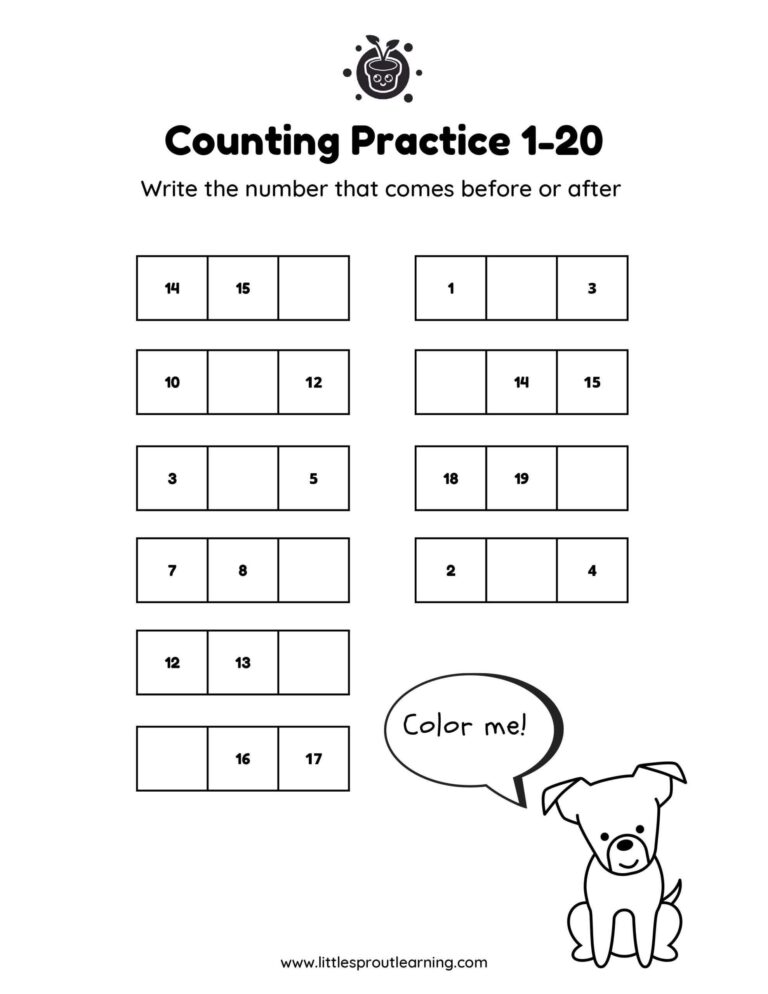 Fill In The Blanks Worksheets For Maths - kindergarten counting practice worksheet fill in the blanks up to 20