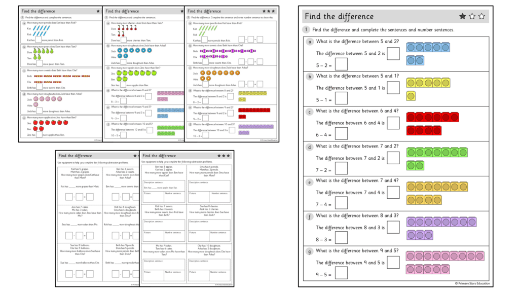 Find The Difference Worksheets Maths