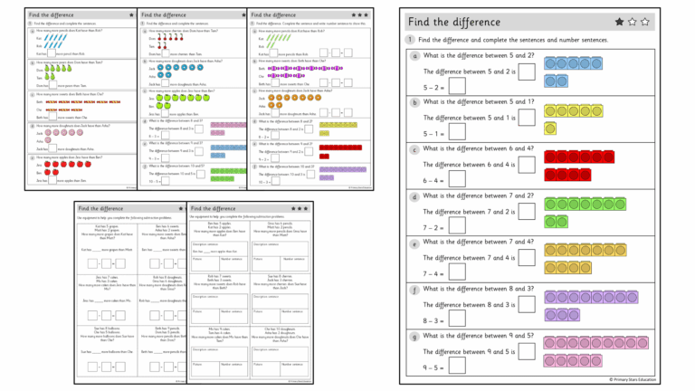 Find The Difference Worksheets Maths - find the difference within 10 worksheets