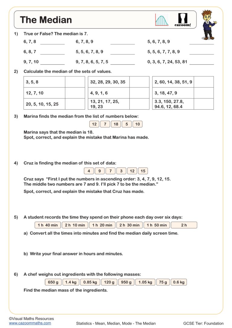 Finding The Average Math Worksheets - averages and range