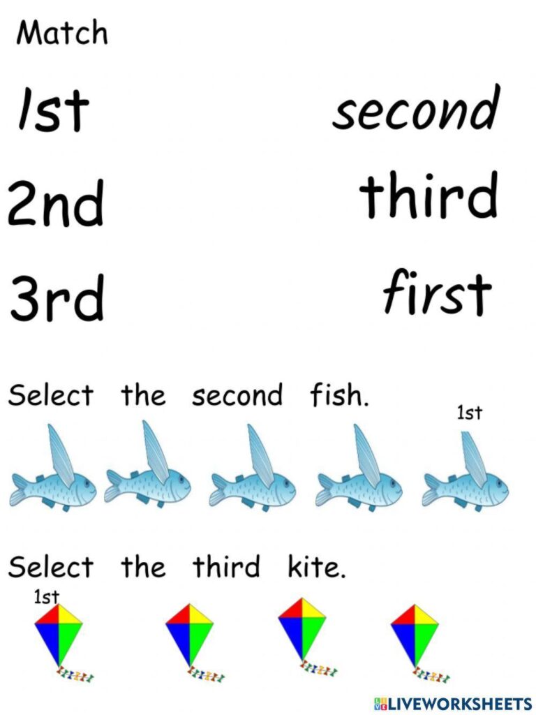 First Second Third Worksheet