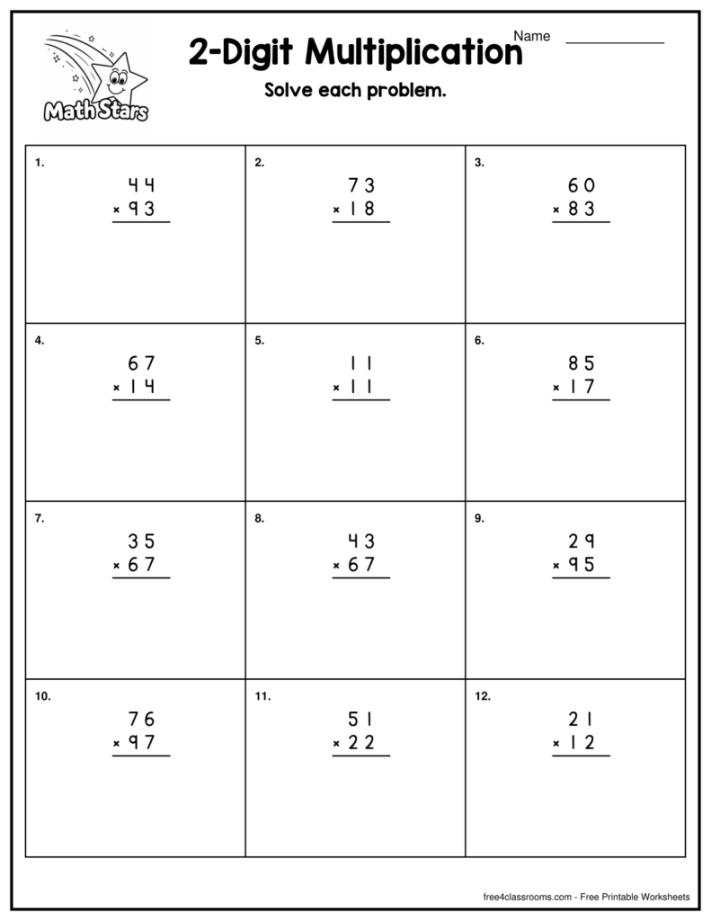 Free 2-Digit by 2-Digit Multiplication Worksheet 1 Free 2-Digit by 2-Digit Multiplication Worksheet 1