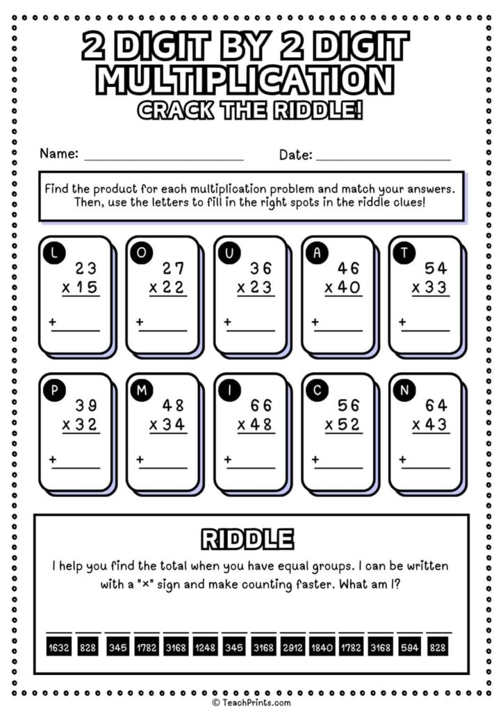 Free 2 Digit by 2 Digit Multiplication Worksheets – Teach Prints Free 2 Digit by 2 Digit Multiplication Worksheets - Teach Prints