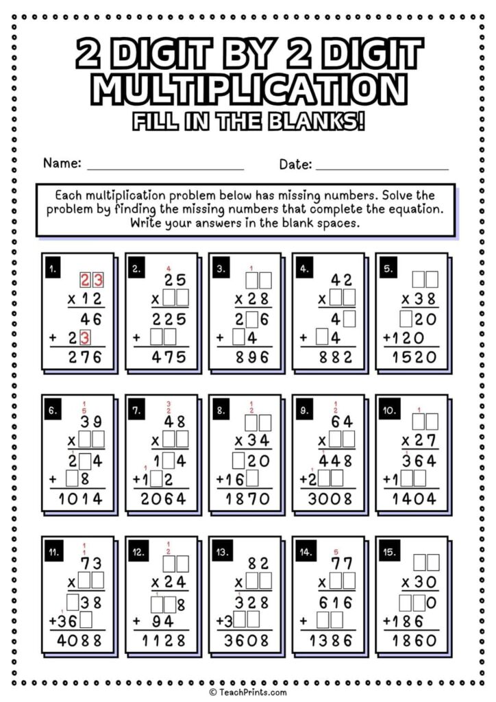 Free 2 Digit by 2 Digit Multiplication Worksheets – Teach Prints Free 2 Digit by 2 Digit Multiplication Worksheets - Teach Prints