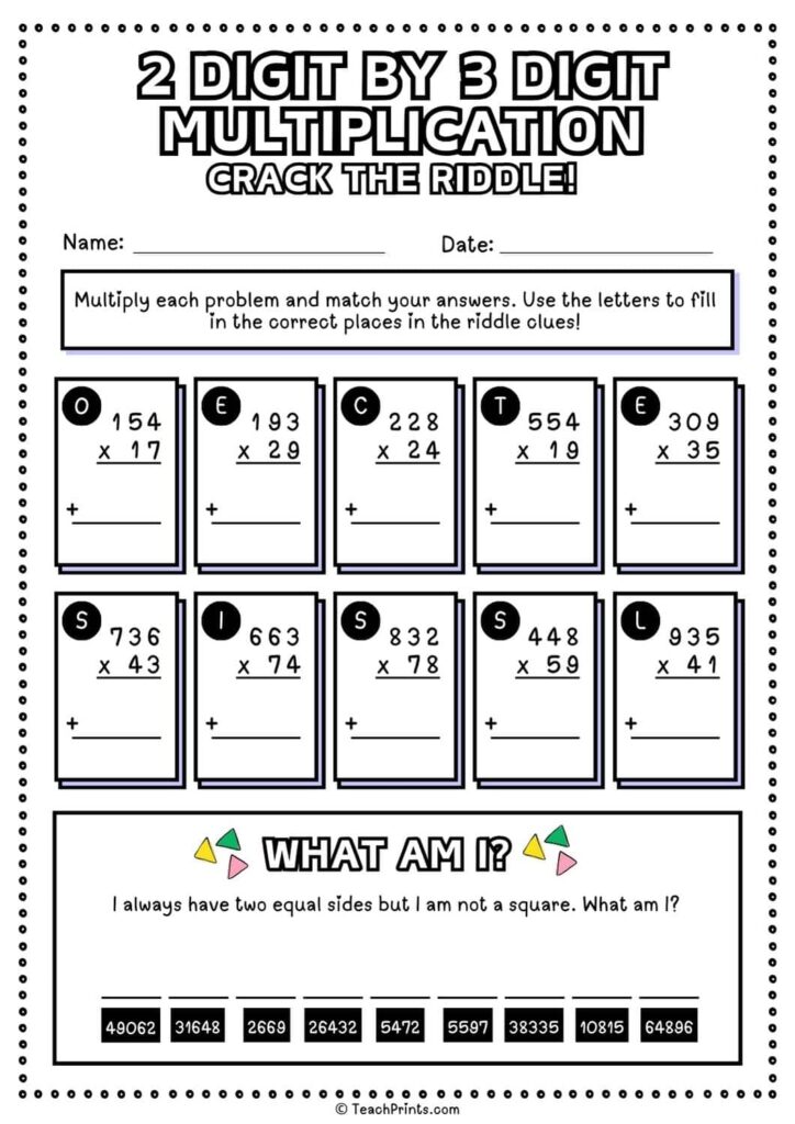 Free 2 Digit by 3 Digit Multiplication Worksheets - Teach Prints