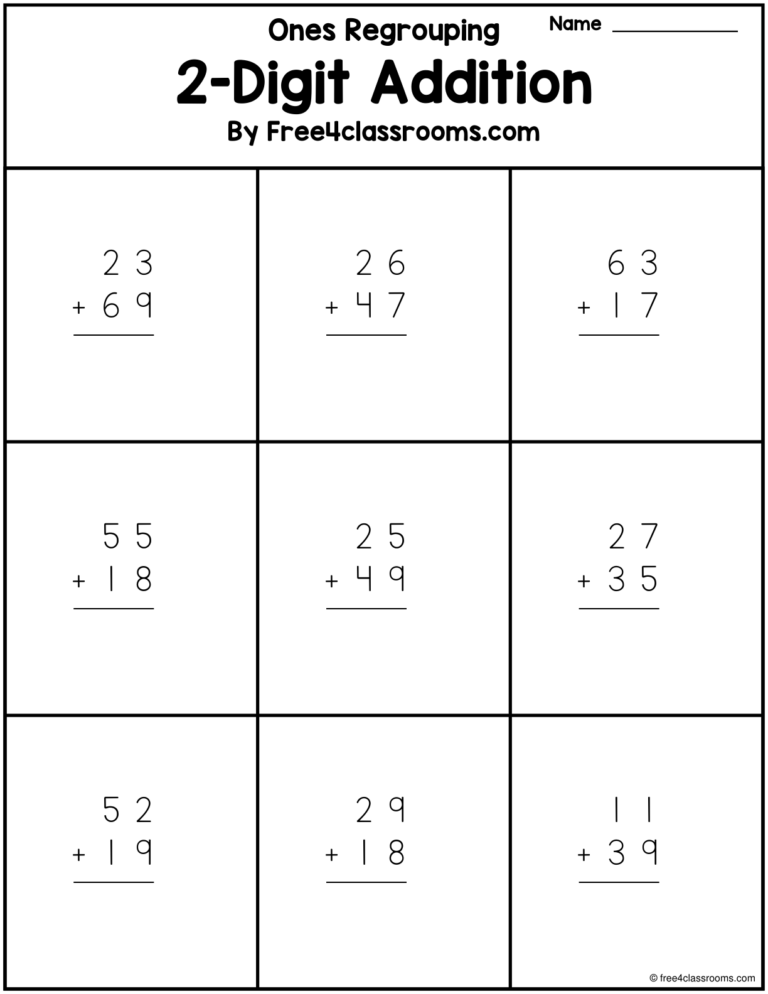 Free 2nd Grade Math Practice Worksheets - free two digit addition regrouping ones worksheet 5