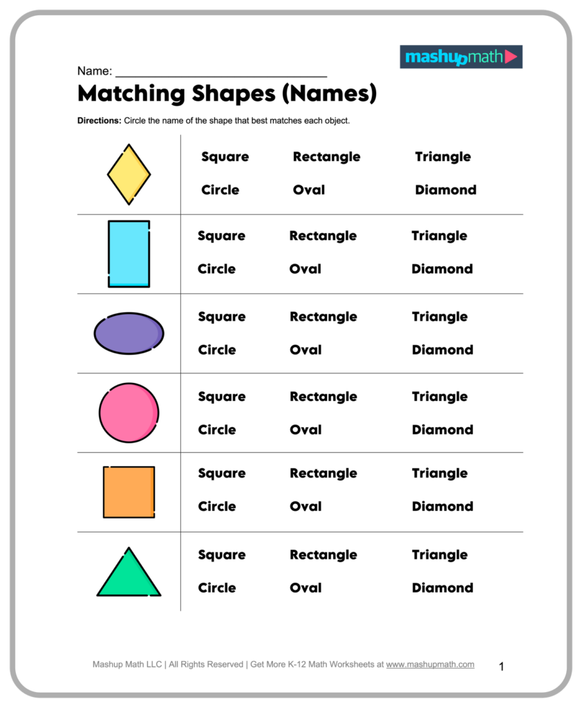 Free 2nd Grade Math Worksheets featuring a matching shapes activity for students