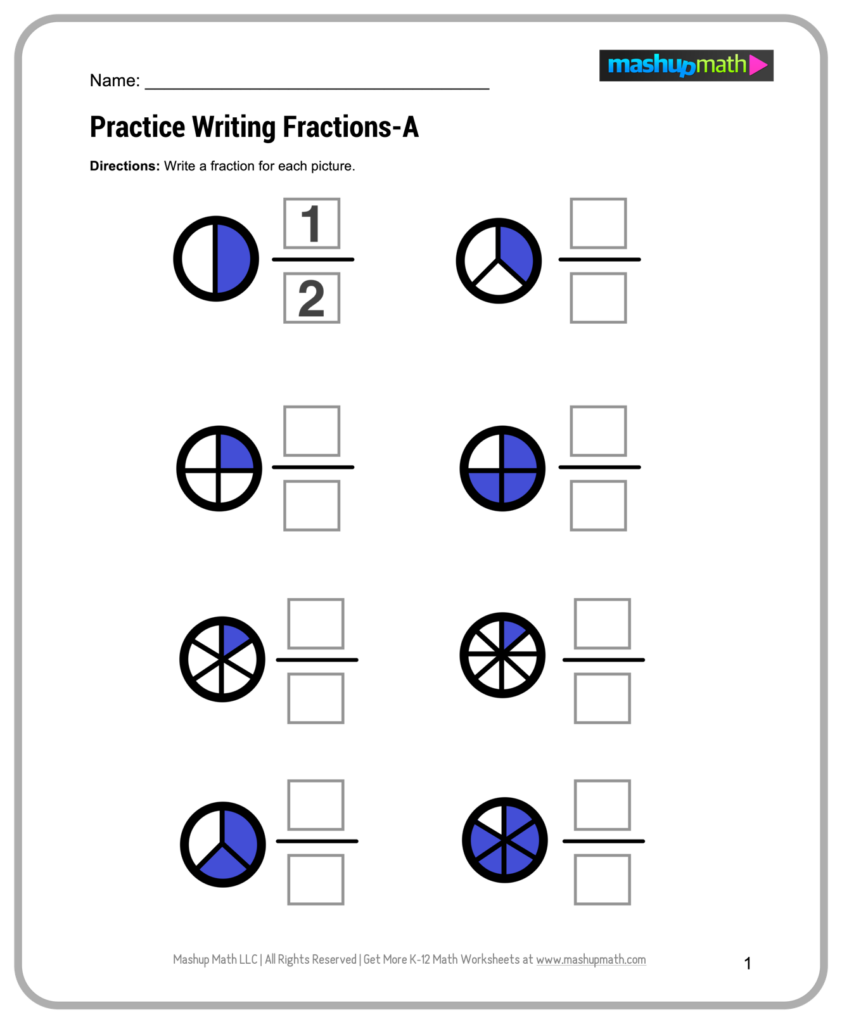 Colorful free 2nd grade math worksheets focusing on fractions and visual learning