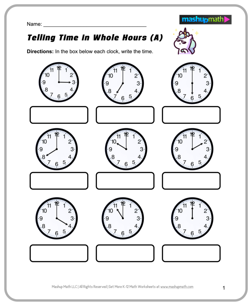 Free printable telling time worksheet for 2nd graders with multiple clocks