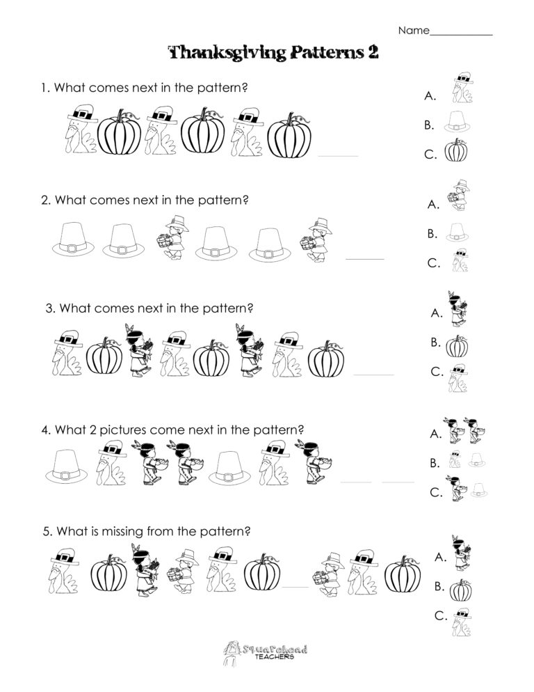 Free 2nd Grade Math Worksheets Patterns - another thanksgiving patterns worksheet