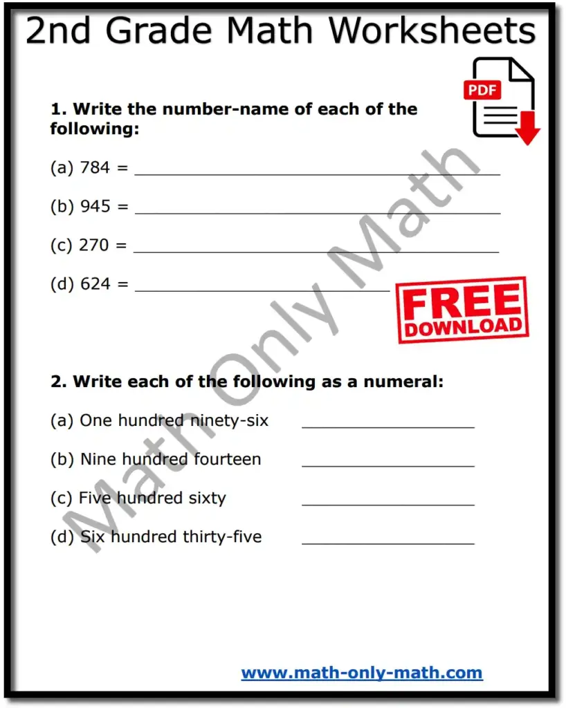 Free 2nd Grade Math Worksheets PDF (Printable + Answers) |Download PDF