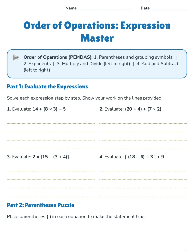 Free 5th Grade Math Worksheets
