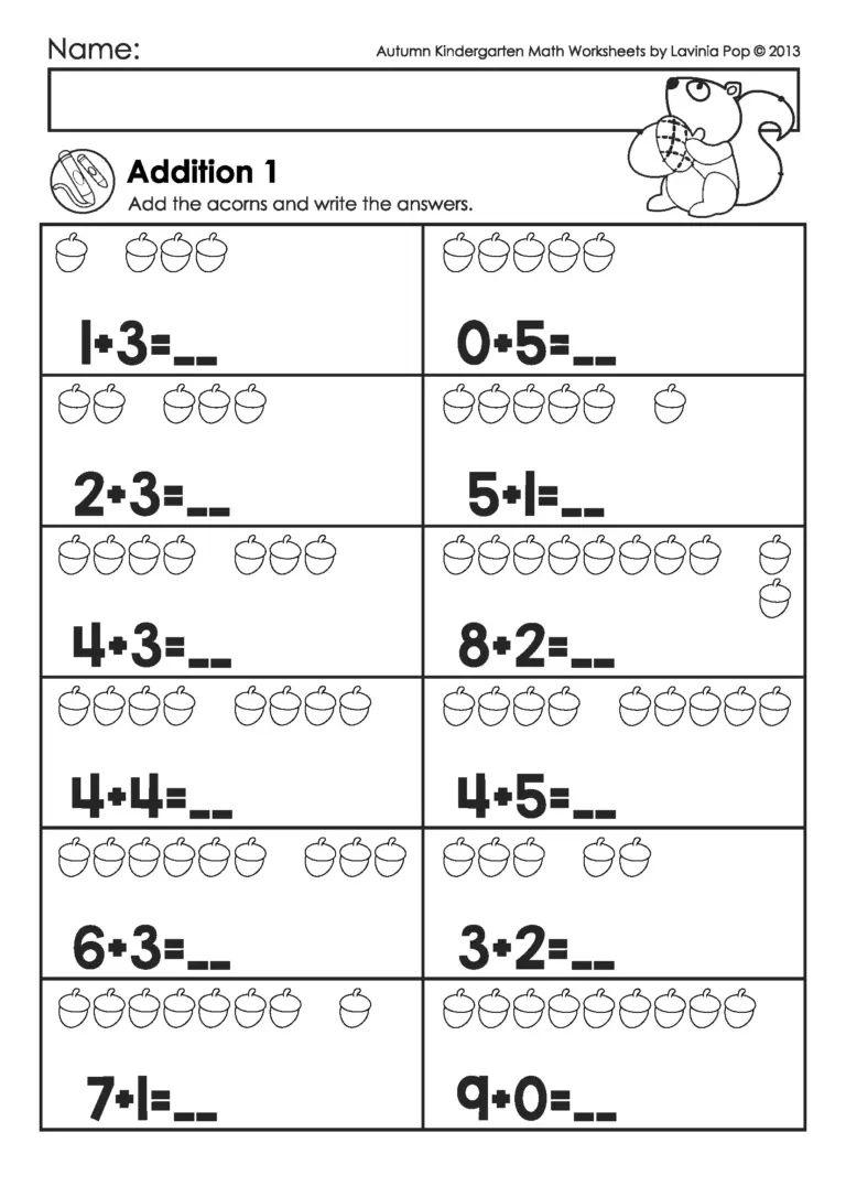 Free Children's Maths Worksheets - autumn fall kindergarten math worksheets and activities no prep