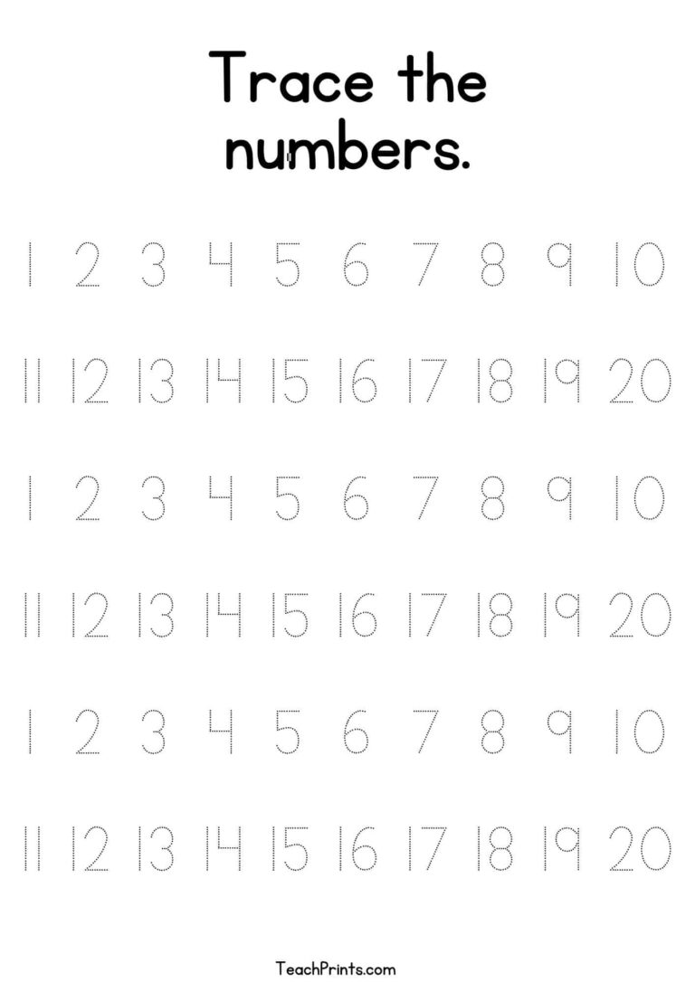 Free Copy Sheets Of Math - tracing numbers 1 20 worksheets