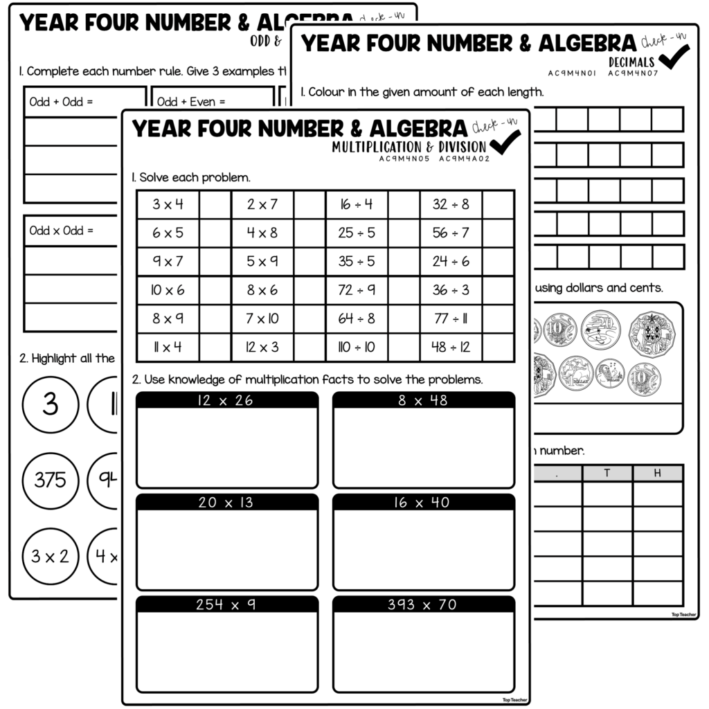 Free Grade 4 Maths Worksheets Australia - number algebra strand assessments year 4 semester 1 editable