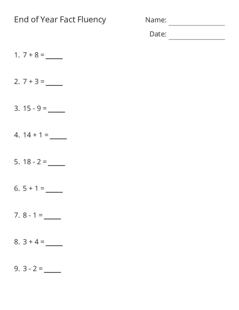 Free Math Fact Worksheets For 2nd Graders