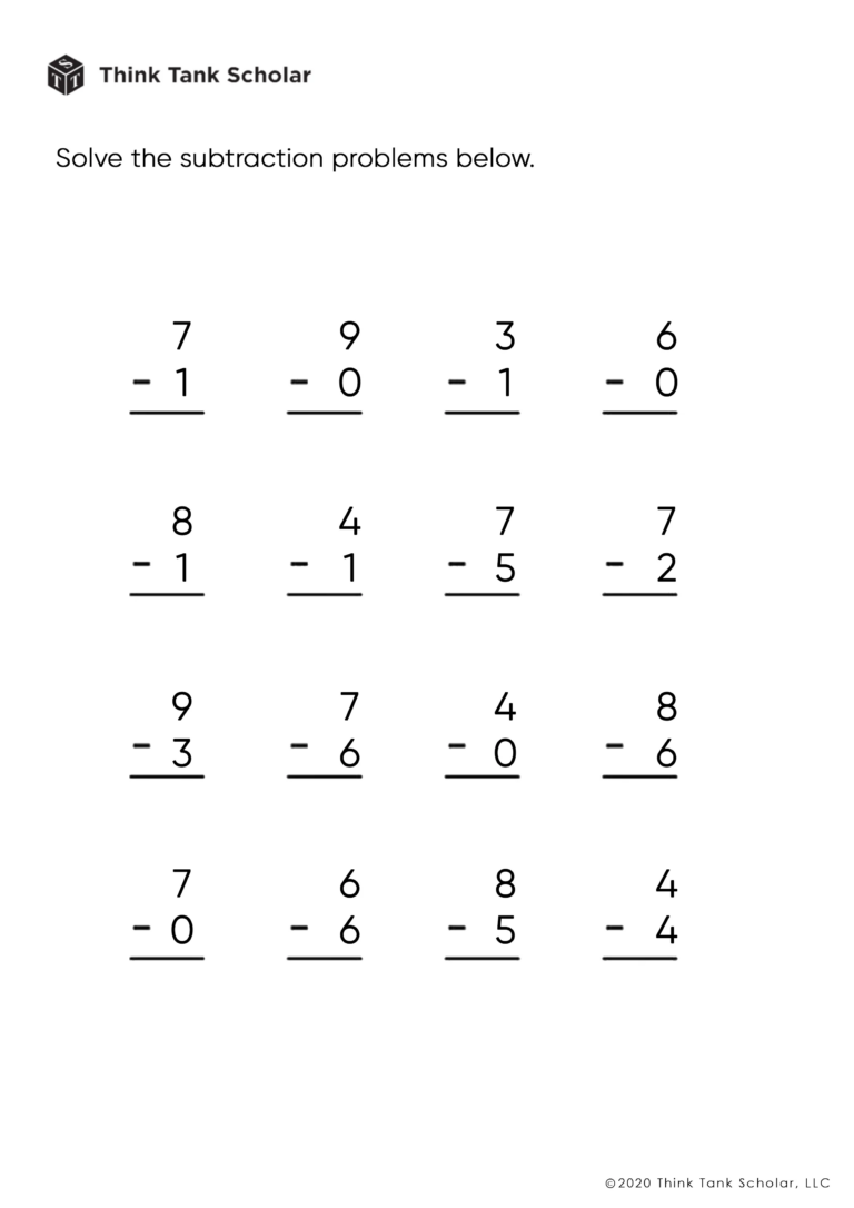 Free Math Sheets To Print featuring subtraction exercises for kids to solve