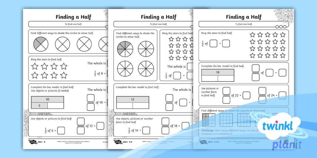 Free Maths Sheets For Year 2 featuring a finding a half activity with circles and stars