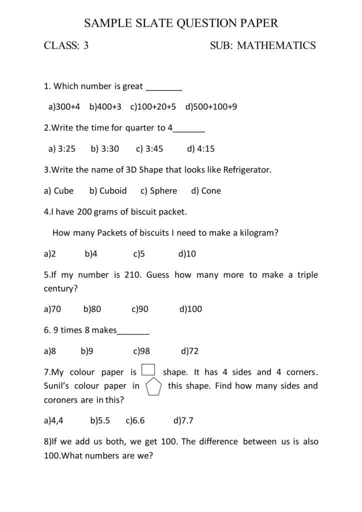 Free Maths Worksheets For Class 3 Icse - class iii maths slate paper 113738499