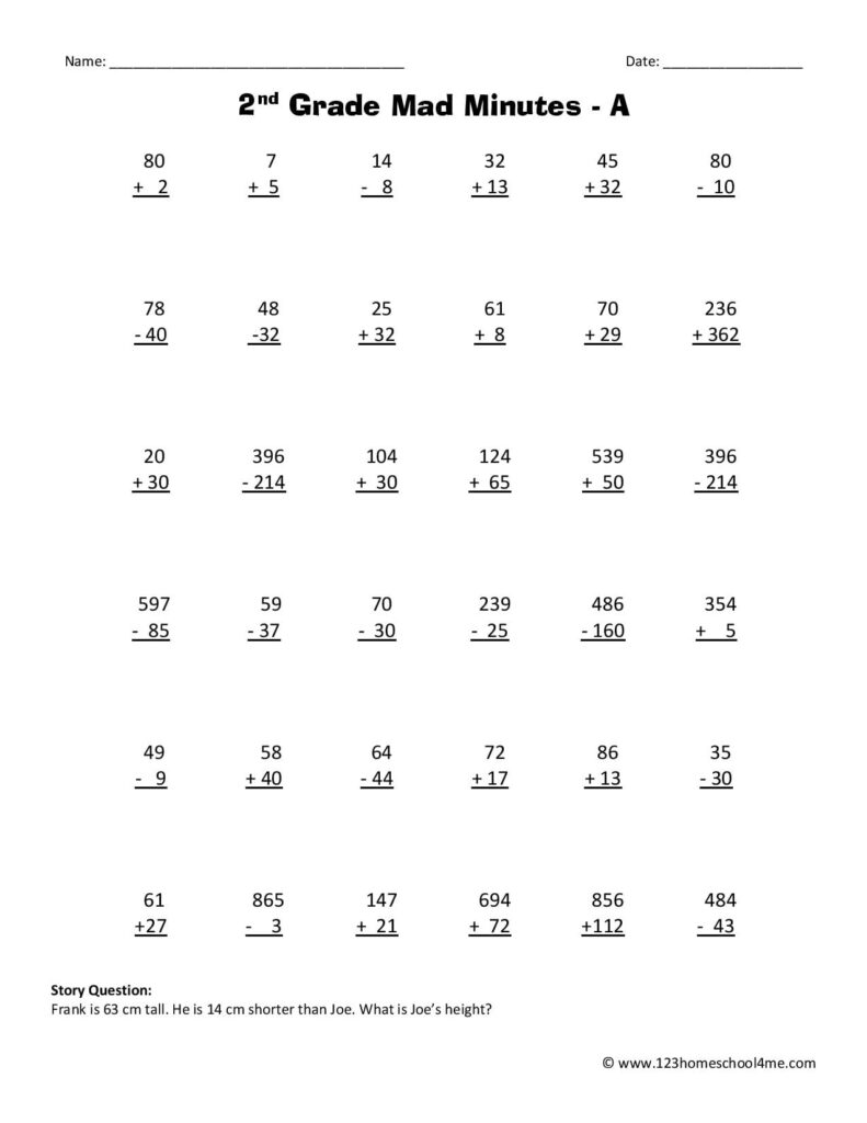 Free Maths Worksheets For Second Class - second grade math worksheets