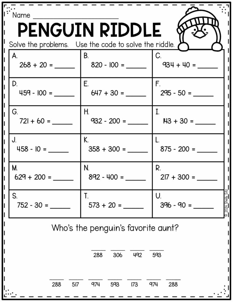 Free Penguin Math Worksheets for Second Grade - Second Grade Teaching Blog