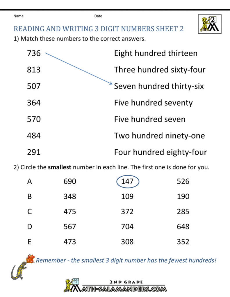 Free Place Value Worksheets - Reading and Writing 3 digit numbers ...