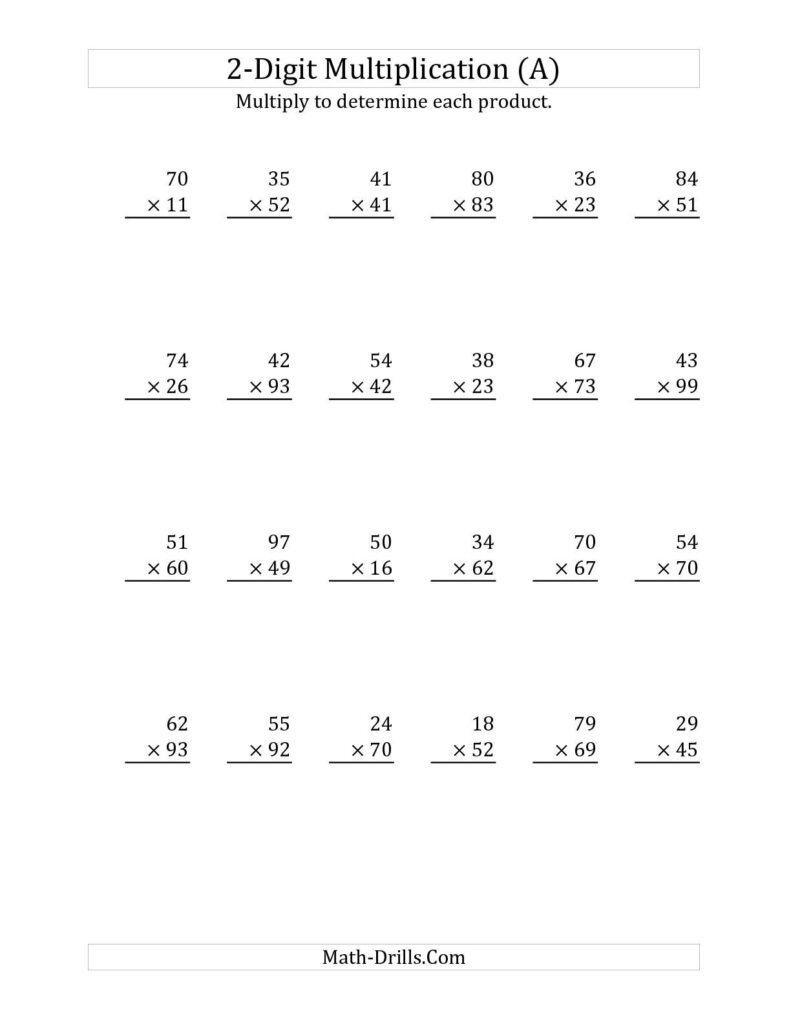 Free Printable 2 Digit Multiplication Worksheets