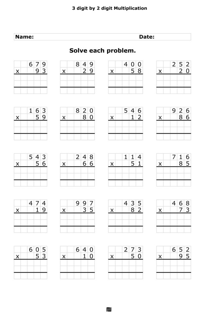 Free Printable 3 Digit By 2 Digit Multiplication Worksheets Free Printable 3 Digit By 2 Digit Multiplication Worksheets