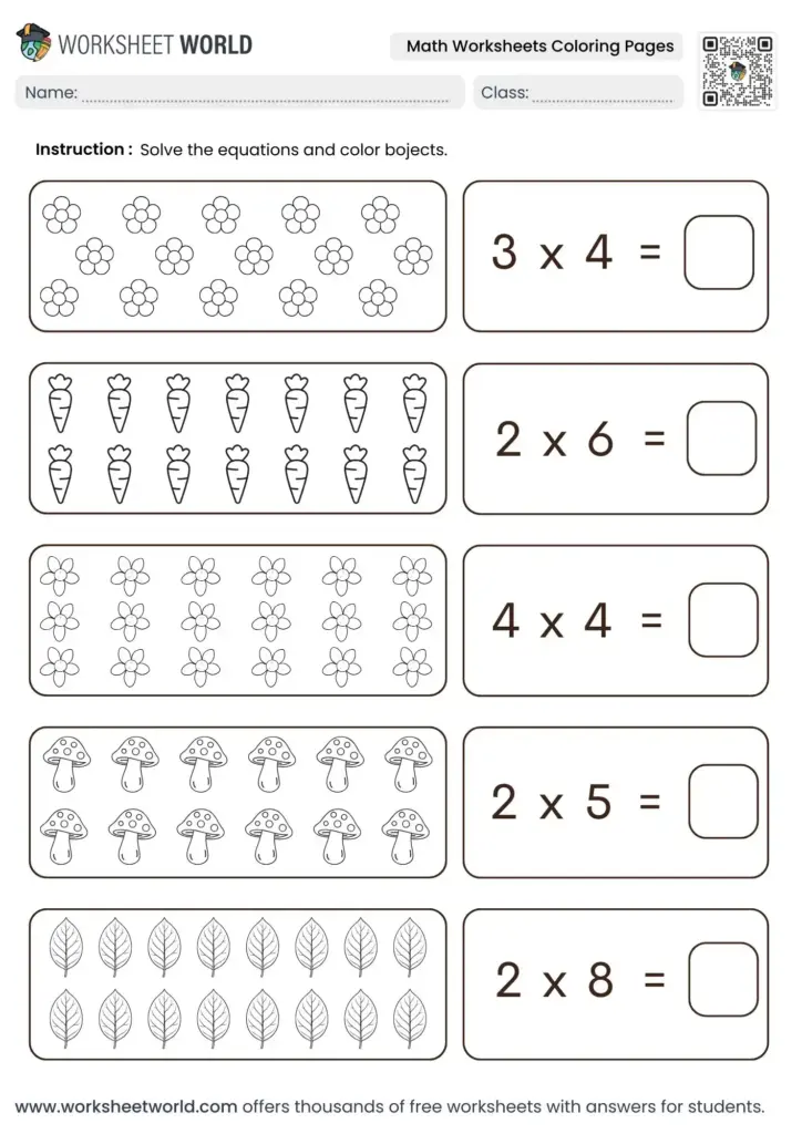 Free Printable Basic Math Worksheets for Kids Free Printable Basic Math Worksheets featuring colorful equations and objects for children to solve