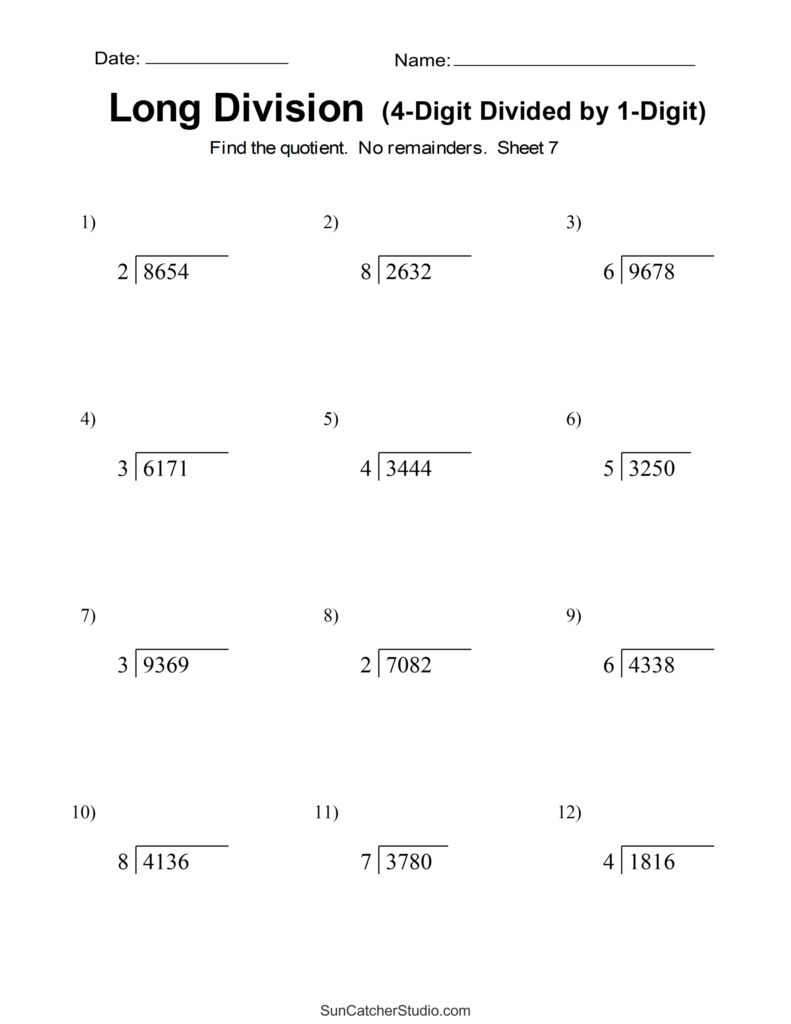 Free Printable Long Division Worksheets - long division worksheets