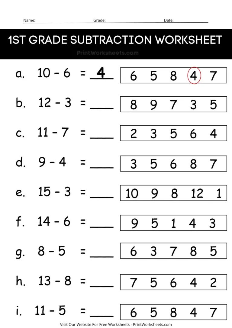 Free Printable Math Computation Worksheets featuring subtraction problems for kids