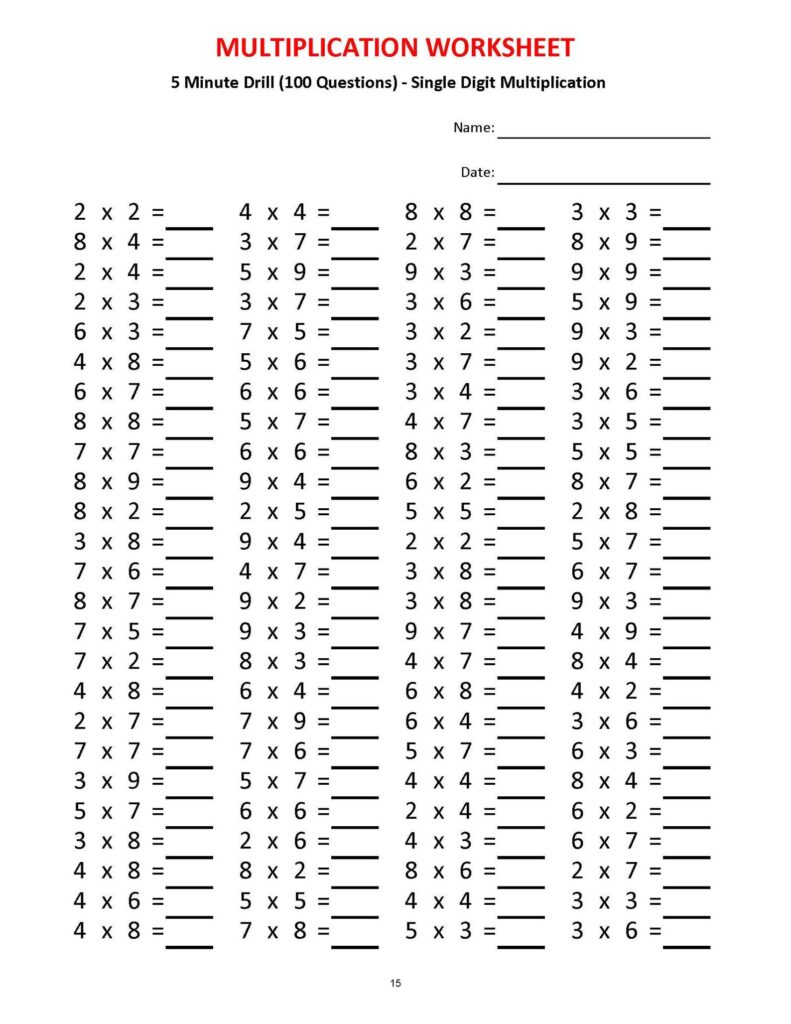 Free Printable Multiplication Drill Sheets – Multiplication 5 minute drill (Worksheets with answers)/pdf/ Year … Free Printable Multiplication Drill Sheets - Multiplication 5 minute drill (Worksheets with answers)/pdf/ Year ...