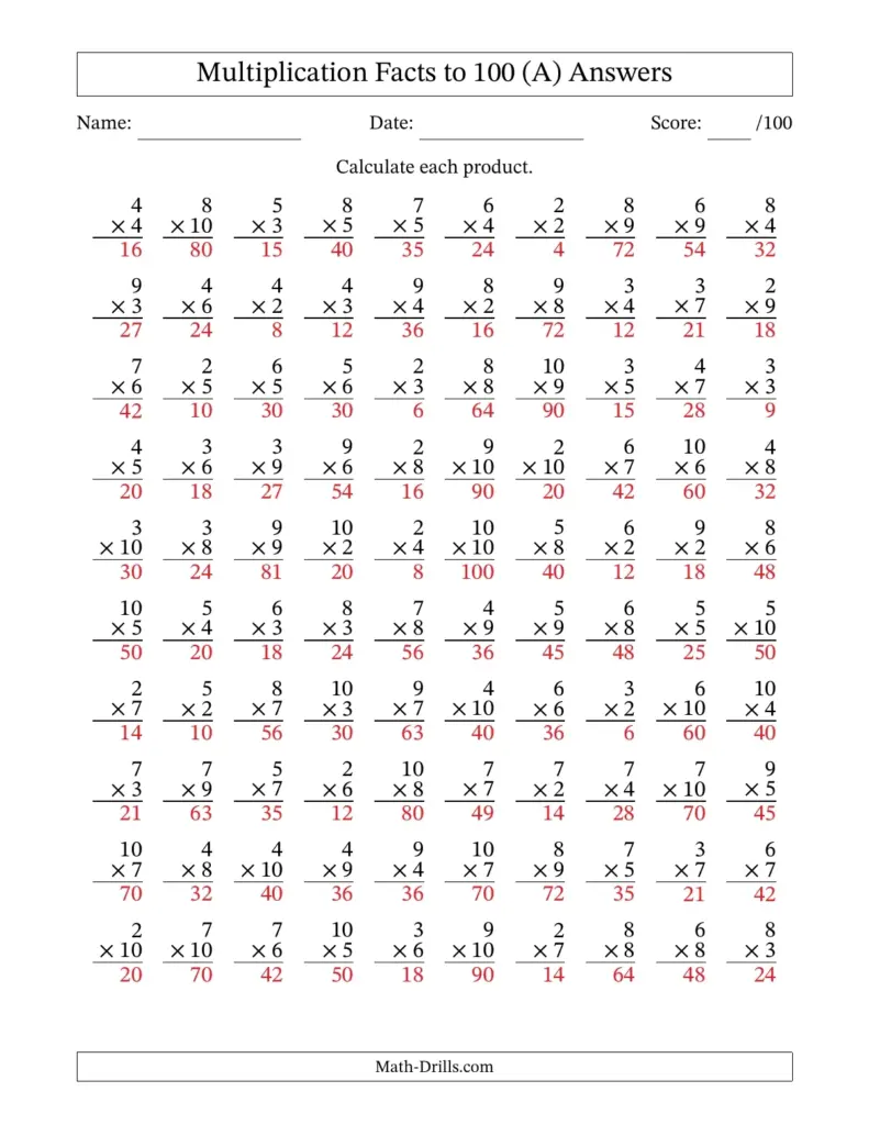 Free Printable Multiplication Worksheets 100 Problems - Multiplication Worksheets 100 Problems