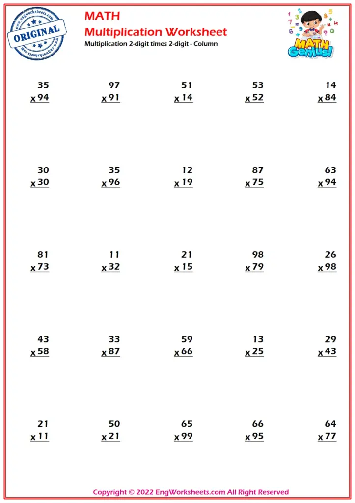 Free Printable Two Digit Multiplication Worksheets – 2 digit times 2 digits 406 Free Printable Two Digit Multiplication Worksheets - 2 digit times 2 digits 406