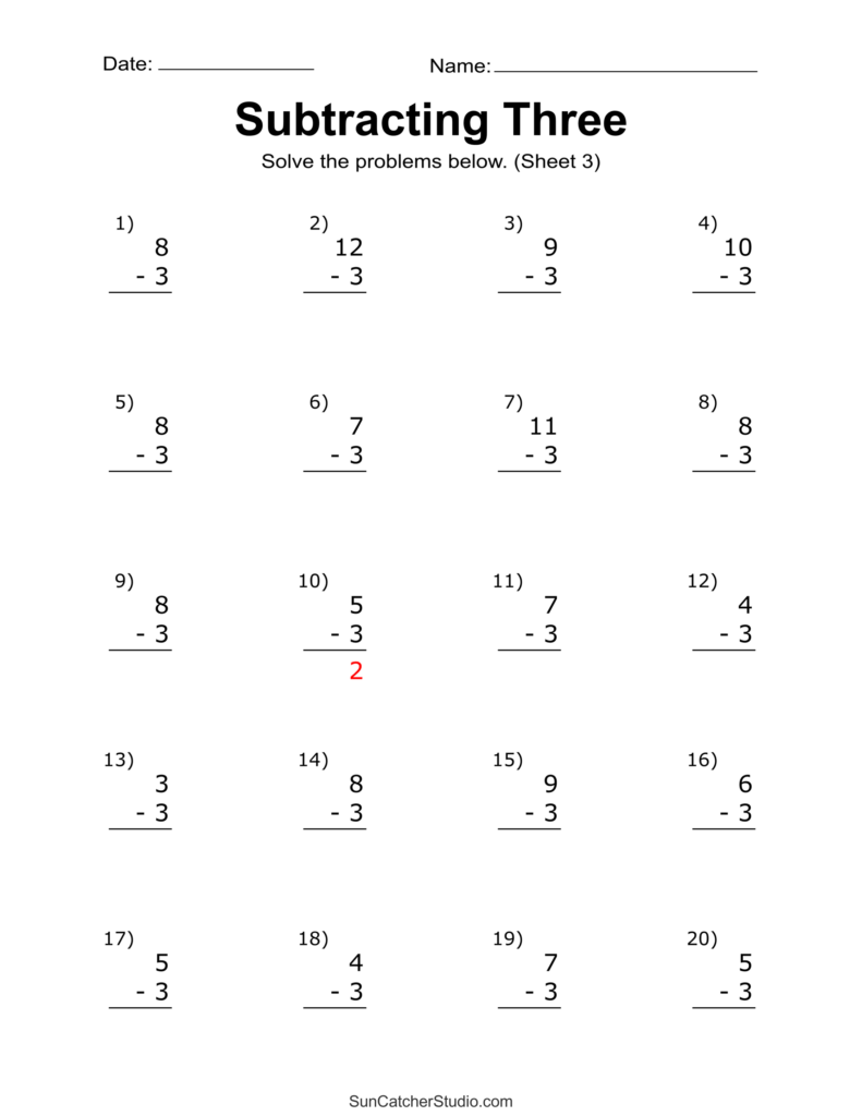 Free Printable Worksheets Math Drills - subtraction worksheets