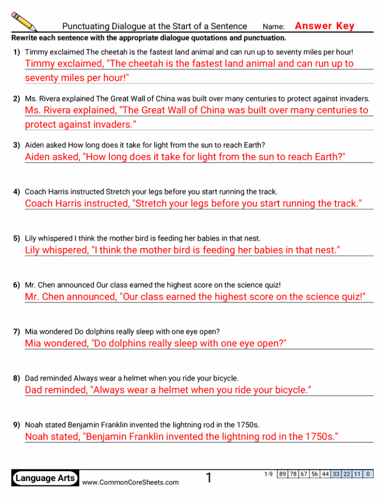 Free Quotation Worksheets For 2nd Grade - dialogue punctuation