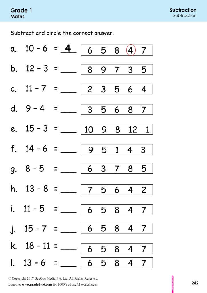Free Singapore Math Worksheets Grade 2 – first grade 1 counting back Free Singapore Math Worksheets Grade 2 - first grade 1 counting back