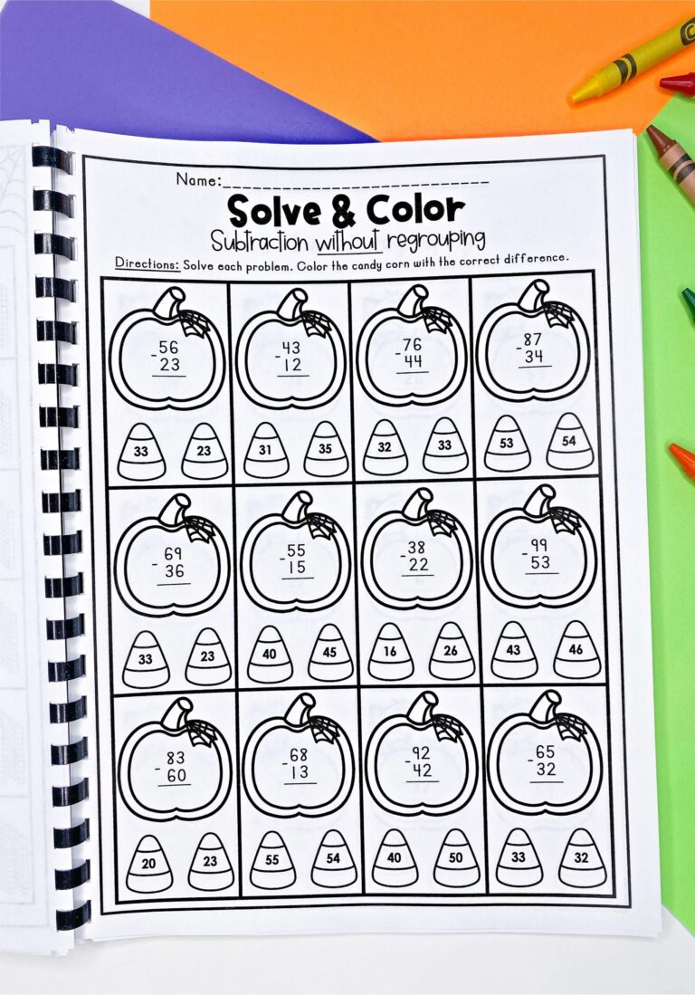 Free Worksheets For 2nd Grade Math featuring subtraction problems with candy corn illustrations