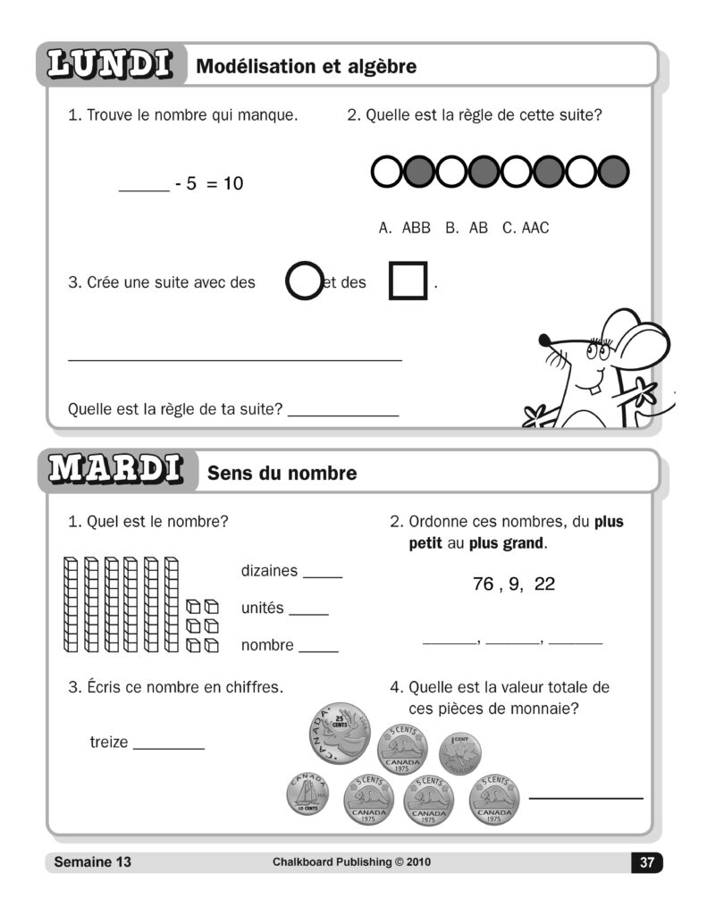 French Math Worksheets Grade 2 - canadian french daily math grade 2